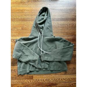 Universal Thread Forest Green Raw Hem Cropped Cotton Blend Hoodie Size Large